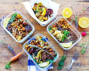 4-Way Meal Prep: Roasted Spiced Vegetables Chickpeas and Quinoa