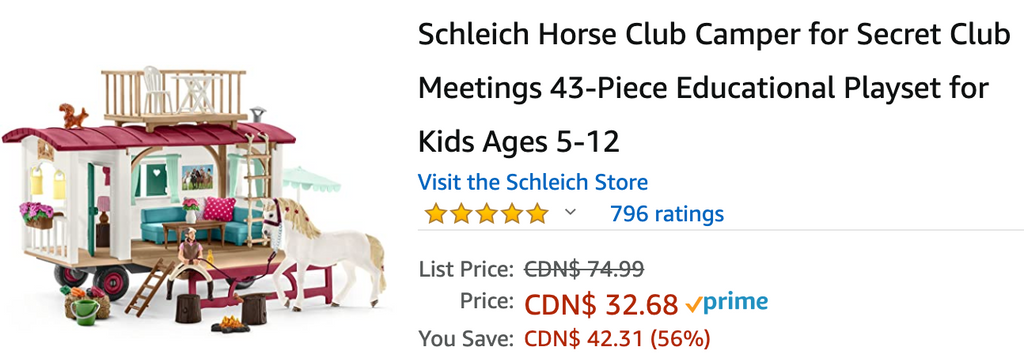 Amazon Canada Deals: Save 56% on Schleich Horse Club Camper + More Offers