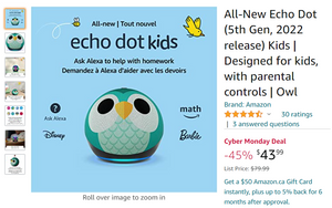 Amazon.ca Cyber Monday Deal: Owl Echo Dot For Kids 5th Generation $43.99 (save 45%)