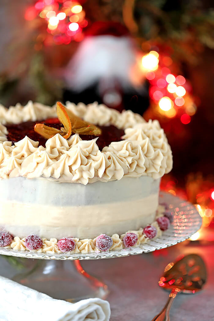 Orange Cake with Buttercream and Cranberry Glaze