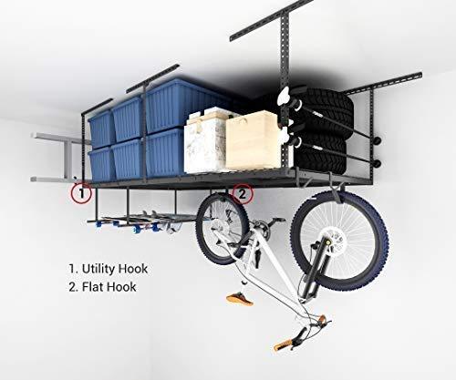 Top fleximounts 2 piece overhead garage storage rack set w hooks adjustable ceiling storage racks 96 length x 48 width x 40 height 2 pcs black