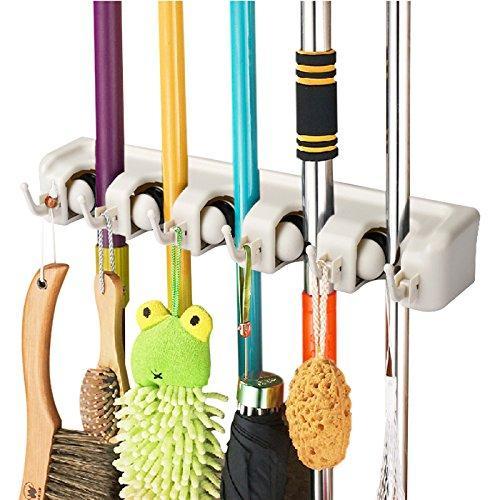 Save on titan mall broom and mop holder wall mount garage storage organizer with 5 slots and 6 hooks spatula rack for kitchen pack of 1