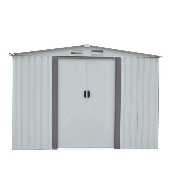 Get wonlink heavy duty outdoor steel garden storage utility shed backyard lawn building garage white warm gray 8 by 8 feet