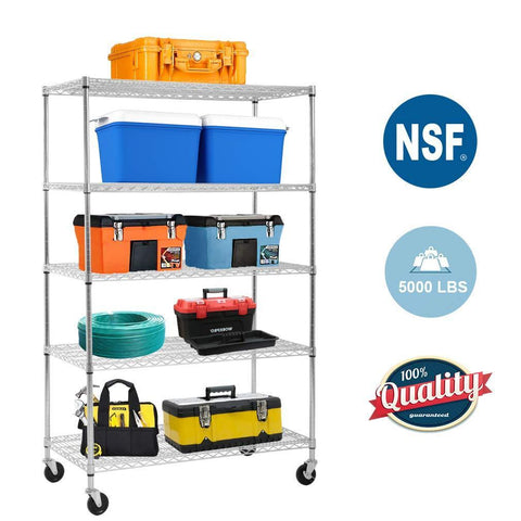 Best 5 wire shelving unit steel large metal shelf organizer garage storage shelves heavy duty nsf certified height adjustable commercial grade rack 5000 lbs capacity on 4 wheels 24d x 48w x 72h zinc