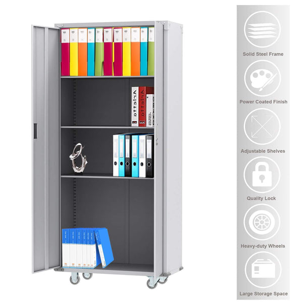 Try bonnlo 74 tall steel storage cabinet rolling metal storage locker with adjustable shelves and door for garage office kitchen laundry room