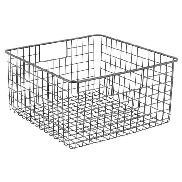 Budget friendly mdesign farmhouse decor metal wire food storage organizer bin basket with handles for kitchen cabinets pantry bathroom laundry room closets garage 12 x 12 x 6 4 pack graphite gray