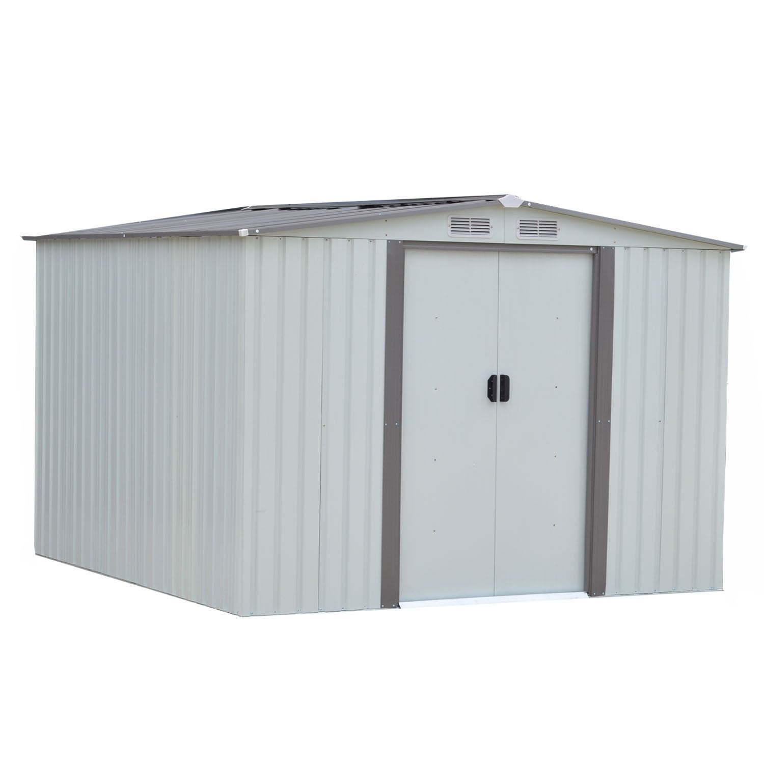 Discover the wonlink heavy duty outdoor steel garden storage utility shed backyard lawn building garage white warm gray 8 by 8 feet