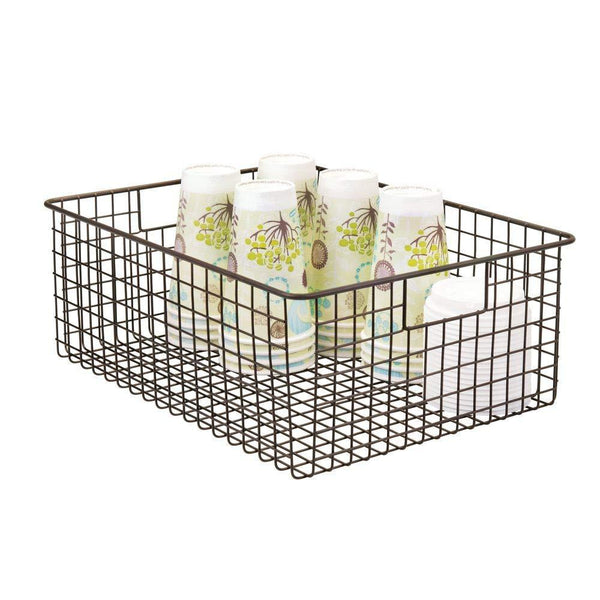 Products mdesign farmhouse decor metal wire food organizer storage bin baskets with handles for kitchen cabinets pantry bathroom laundry room closets garage 8 pack bronze