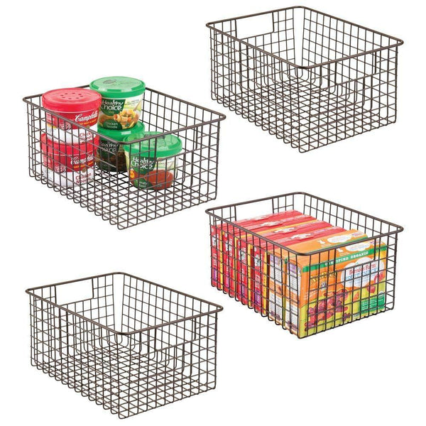Buy now mdesign farmhouse decor metal wire food storage organizer bin basket with handles for kitchen cabinets pantry bathroom laundry room closets garage 12 x 9 x 6 4 pack bronze