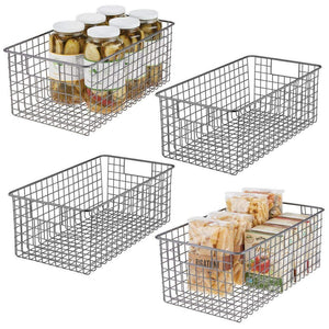 Discover the mdesign farmhouse decor metal wire food organizer storage bin basket with handles for kitchen cabinets pantry bathroom laundry room closets garage 16 x 9 x 6 in 4 pack graphite gray