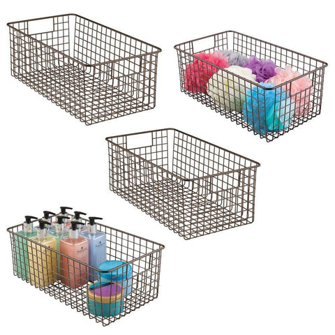 Storage mdesign farmhouse decor metal wire bathroom organizer storage bin basket for cabinets shelves countertops bedroom kitchen laundry room closet garage 16 x 9 x 6 in 4 pack bronze