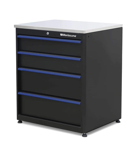 Organize with montezuma garage tool storage system 30 5 x 24 locking 4 drawer workbench with ball bearing slides stainless steel worktop bkmg30244bc