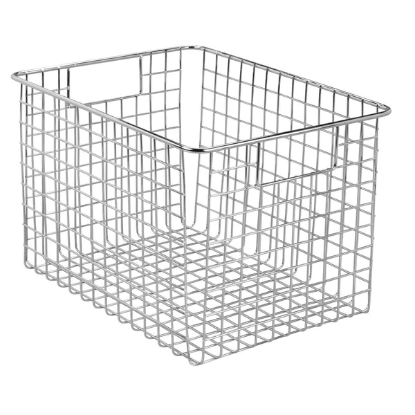 Exclusive mdesign large heavy duty metal wire storage organizer bin basket built in handles for food storage kitchen cabinet pantry closet bedroom bathroom garage 12 x 9 x 8 pack of 4 chrome